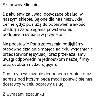 Mkbewe_20cm - @Heady1991: Wiadomości zwrotna od reklamacji w której wskazałem, że spó...