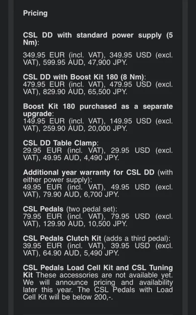 orle - #fanatec w końcu ogłosił cennik nowego CSL DD.
Podstawowy model DD w wersji 5...