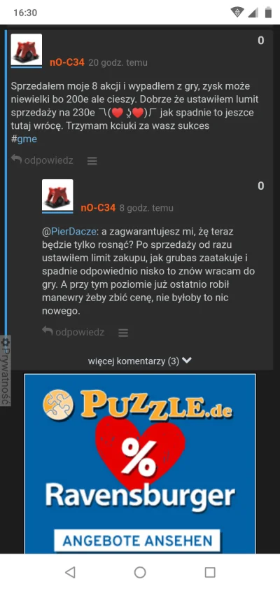 nO-C34 - Miałem nosa wczoraj :p czekam jeszcze na trzecie tąpnięcie i dokupuję

#gm...