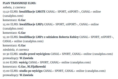 TheArrow - Ten weekend wyścigowy #elms w Canal+ zamiast w Sportklubie