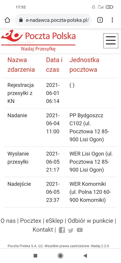 patrykq - @pcela: to samo paczka zatrzymała się w WER Komorniki :/