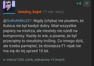 KarolaG17 - @smutny_kojot: co dziś przeciętny? Kiedy miał coś pokazać? W Williamsie? ...