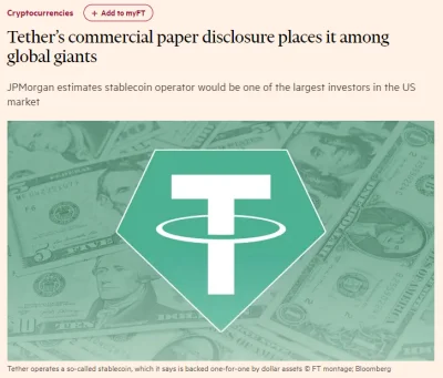 Rohr - > Disclosures from cryptocurrency provider Tether suggest it has become one of...