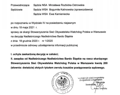 WatchdogPolska - Dobry wyrok dotyczący udostępnienia informacji o prowadzonych przez ...