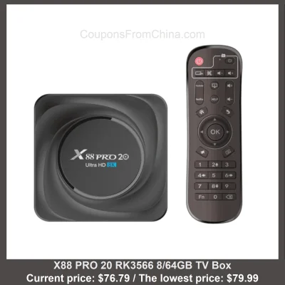 n____S - X88 PRO 20 RK3566 8/64GB TV Box
Cena: $76.79 (najniższa w historii: $79.99)...