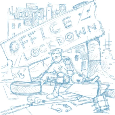 JavaDevMatt - Szkic ilustracji na pudełko "IT Startup - Office Lockdown" #karciankait...