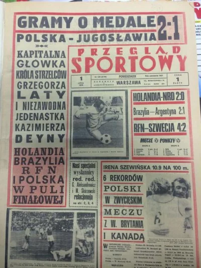 Oline - 47 lat temu, dokładnie 30 czerwca 1974 roku Polska pokonała Jugosławię 2:1 po...