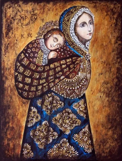 ciemnienie - Ikona Matki Boskiej niosącej Jezusa w chuscie. Wyjątkowo piękne przedsta...