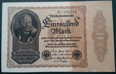 IbraKa - Nowy nabytek. Inflacyjne 1000 marek z 1922 bez czerwonego nadruku "eine mili...