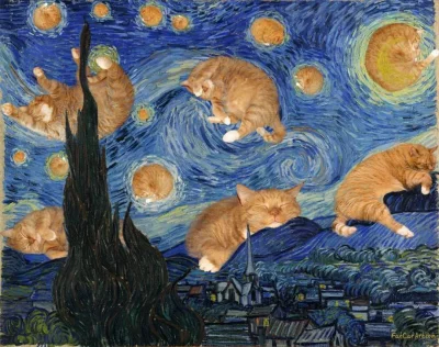 ColdMary6100 - Vincent van Gogh, Futrzasta, gwieździsta noc
#fatcatart #koty #malars...