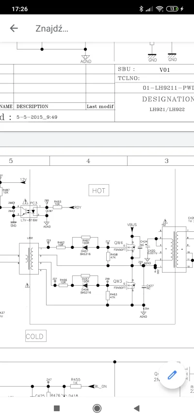 VoltAmper230V - Według schematu tam byl 5N50FT. 
Poniżej fragment schematu
