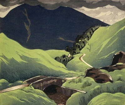 Borealny - Hell’s Glen (1928) Drzeworyt w stylu japońskim autorstwa Iana Cheyne (1895...