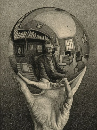 Damgitaredam_samochod - Maurits Cornelis Escher
"Hand with reflecting sphere" , Styc...