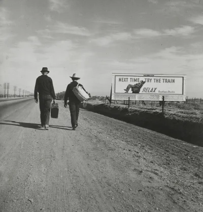 myrmekochoria - Dorothea Lange, Bezrobotni mężczyźni w drodze do Los Angeles, 1937. D...
