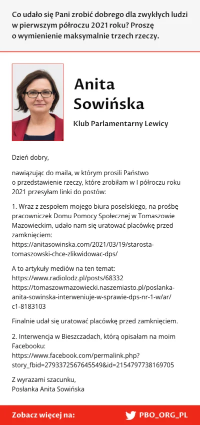 PBO-ORG-PL - Co udało się Pani zrobić dobrego dla zwykłych ludzi w pierwszym półroczu...