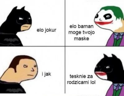 antyanalogia - Joker ubiera maskę Batmana i zaczyna tęsknić za rodzicami - komiks dol...