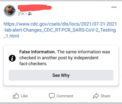 qris - Z cyklu "Ile warty jest Fact Cheking": Facebook oznacza linki od CDC (Centers ...