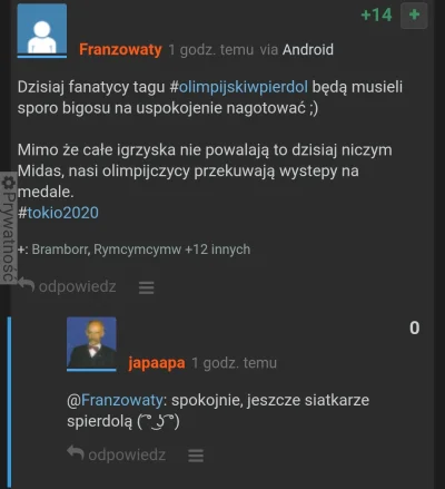 japaapa - Gorąco pozdrawiam ##!$%@? Jak tam życie mirasy? ( ͡° ͜ʖ ͡°)
#tokio2020