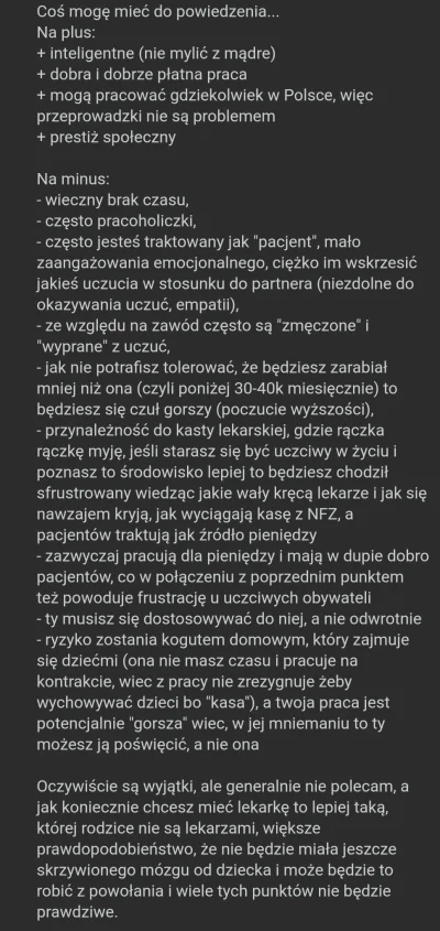 jmuhha - Jeden z kumpli opisał plusy i minusy lekarek za żonę

Co byście dodali/usu...