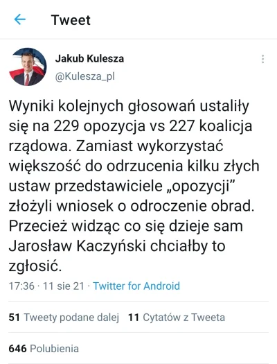 strfkr - Kulesza narzekał na przełożenie obrad, bo opozycja powinna "wykorzystać więk...