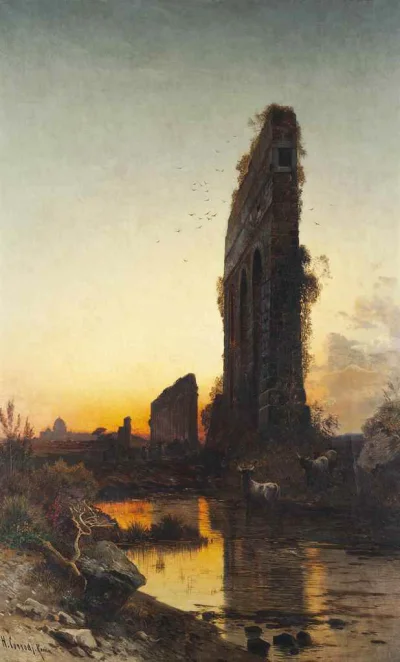 Hoverion - Hermann David Salomon Corrodi 1844-1905
Paesaggio romano al tramonto, ole...