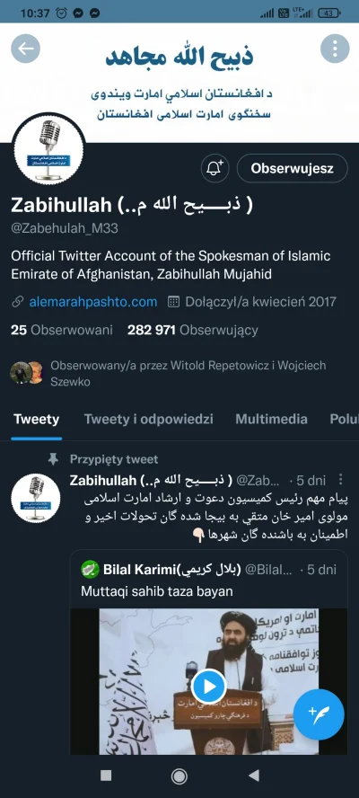 wick3d - Ciekawostka - konto na Twitterze rzecznika prasowego talibów działa i ma się...