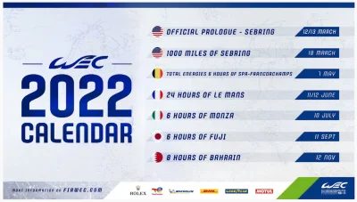 TheArrow - Nowe informacje o przyszłości WEC:
1. Planowany kalendarz na 2022
2. Prz...