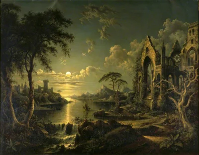 Hoverion - Sebastian Pether 1790-1844 
Ruiny gotyckiego kościoła nad rzeką w świetle...