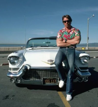 4ntymateria - Arnold Schwarzenegger ze swoim Cadillac-iem, 1985.
#kino