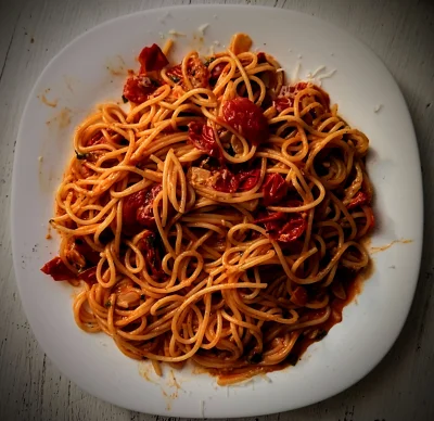 thickel - #gotujzwykopem #jedzzwykopem
Spaghetti z pomidorkami, czosnkiem, parmezanem...