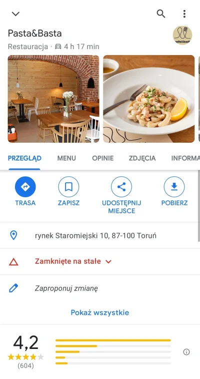 kamil1234pl - > @kamil1234pl: Pasta i Basta
Wg map Google jest zamknięte na stałe