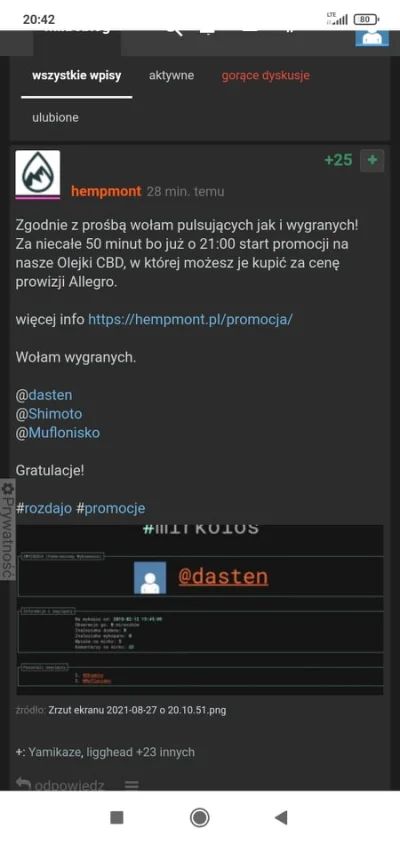 dasten - Hej, jakieś 3 dni temu firma @hempmont ogłosiła rozdajo, w którym do wygrani...