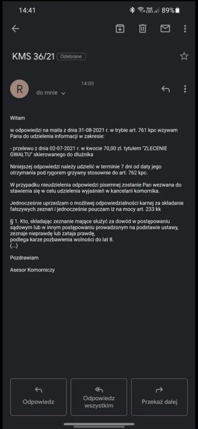 SaidRex - Dostałem takiego oto maila. Kolega oddawał mi kasę i tak zatytułował przele...