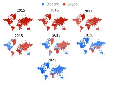 arkan997 - Popularność Discorda i Skype od 2015 do 2021 roku

#discord #swiat #mapy