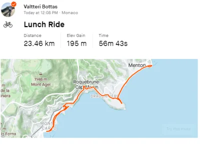 WypadlemZKajaka - Valtteri jeździł dzisiaj na rowerze w okolicach Monaco. Pewnie prze...