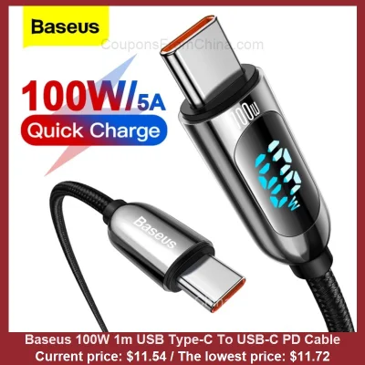 n____S - Baseus 100W 1m USB Type-C To USB-C PD Cable
Cena: $11.54 (najniższa w histo...