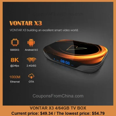 n____S - VONTAR X3 4/64GB TV BOX
Cena: $49.34 (najniższa w historii: $54.79)
Koszt ...