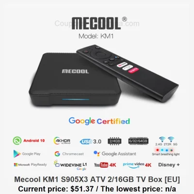 n____S - Mecool KM1 S905X3 ATV 2/16GB TV Box [EU]
Cena: $51.37
Koszt wysyłki: $0
S...