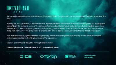 patrol411 - Battlefield 2042 zalicza opóźnienie. Nowa premiera to 19 listopada.

Ob...