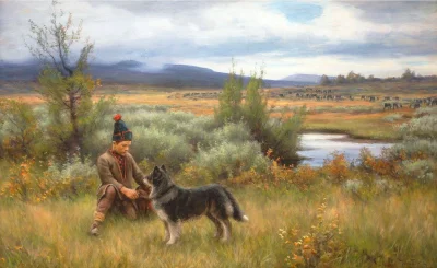 nowyjesttu - Johan Tirén "Lapończyk z psem"- wspaniały obraz szwedzkiego malarza z 19...