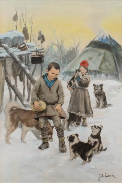 nowyjesttu - Johan Tirén "Lapońskie dzieci z psami- wspaniały obraz szwedzkiego malar...