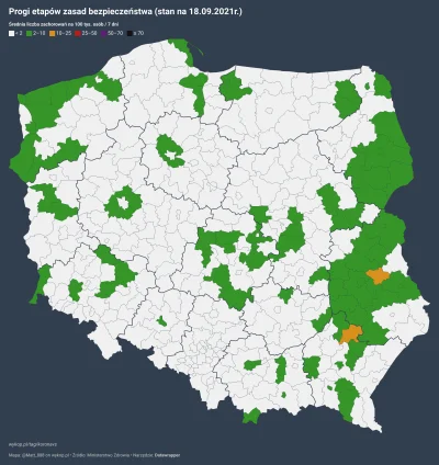 Matt_888 - SYTUACJA PANDEMICZNA W POLSCE W PODZIALE NA POWIATY
wg progów etapów zasa...