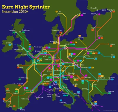JakubWedrowycz - Mapka nocnych pociągów - sieć połączeń, które chce stworzyć Unia Eur...