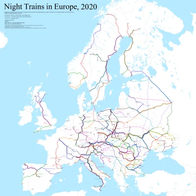 JoeShmoe - Mapa nocnych pociągów w Europie w 2020 roku. #ciekawostki #mapporn #infogr...