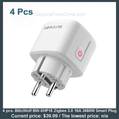 n____S - 4 pcs. BlitzWolf BW-SHP15 Zigbee 3.0 16A 3680W Smart Plug
Cena: $39.99
Kos...