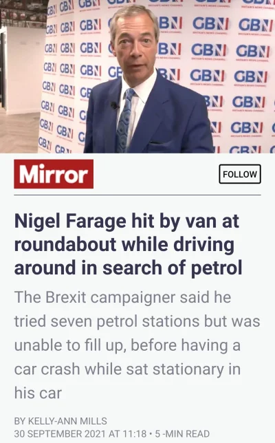 czeskiNetoperek - Nigel Farage, główny zwolennik Brexitu, miał wypadek samochodowy ki...