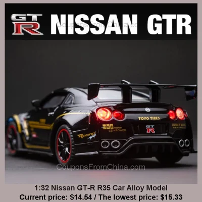 n____S - 1:32 Nissan GT-R R35 Car Alloy Model
Cena: $14.54 (najniższa w historii: $1...