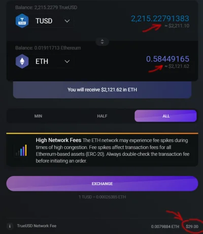 konmad - Chcę wymienić krypto w #Exodus i otrzymuję komunikat, że opłata sieciowa wyn...