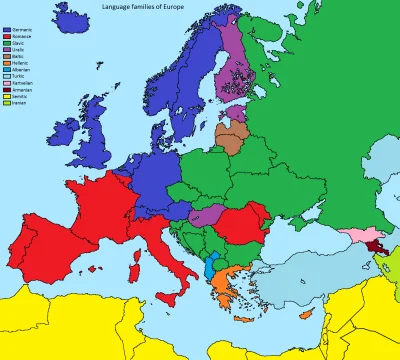 nowyjesttu - Grupy językowe w Europie. Polski (język słowiański) graniczy z innymi ję...