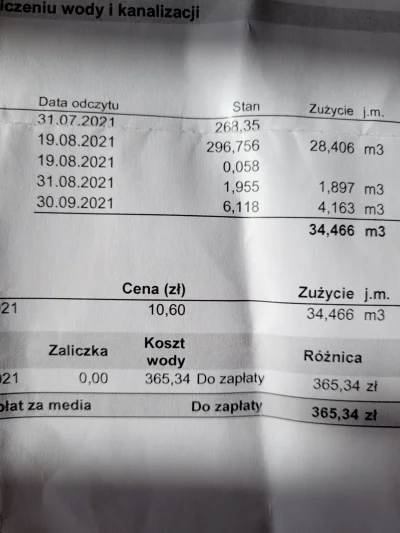 Beeercik - Dostałem taki rachunek za wodę. 
Według tych wskazań w ciągu 20 dni (od 31...